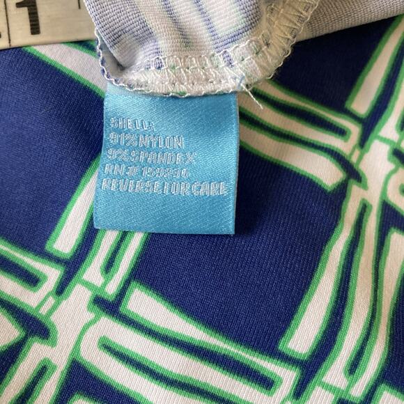 J. McLaughlin Women's Belted Dress SZ M Blue Square Print Stretch Retro 70s - Picture 11 of 11